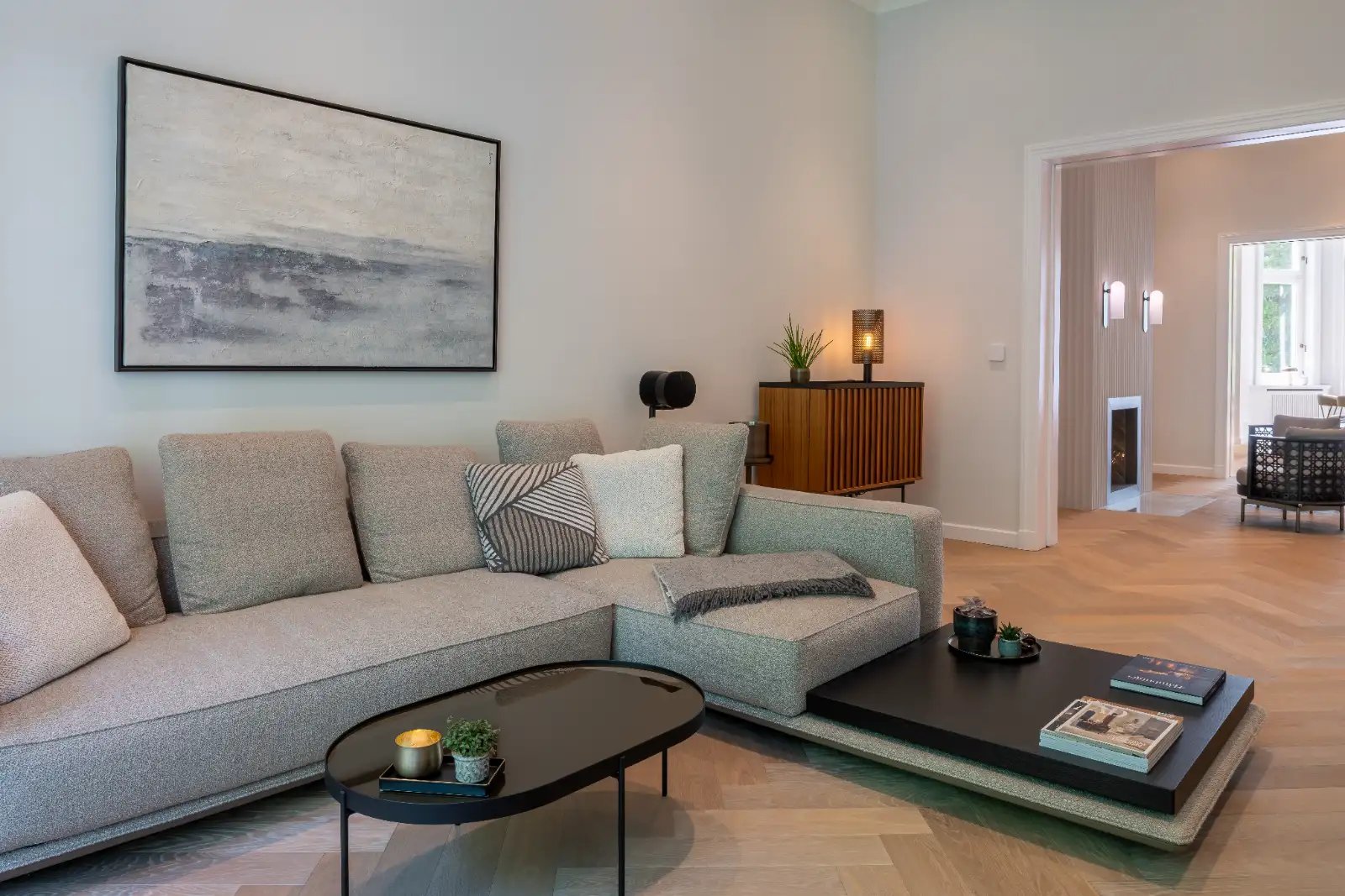 Altbau Renovierung, Blick auf Kammin aus Wohnzimmer, Hamburg Rotherbaum