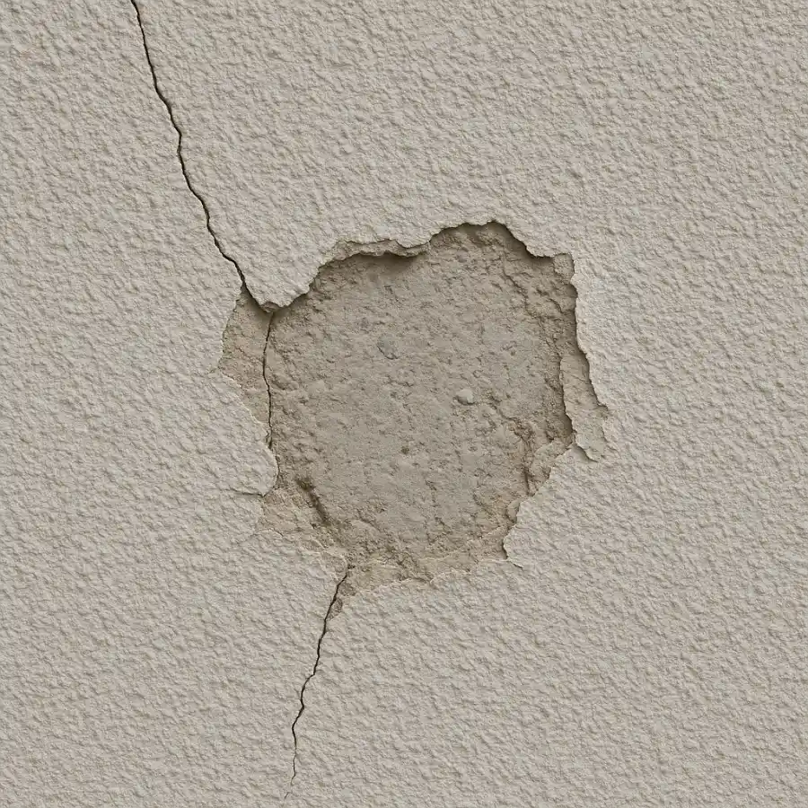 Riss- und Putzsanierung an der Fassade: Haarriss, Putzabplatzung – Öffnen, prüfen, mineralisch sanieren mit Rissarmierung/Gewebe.