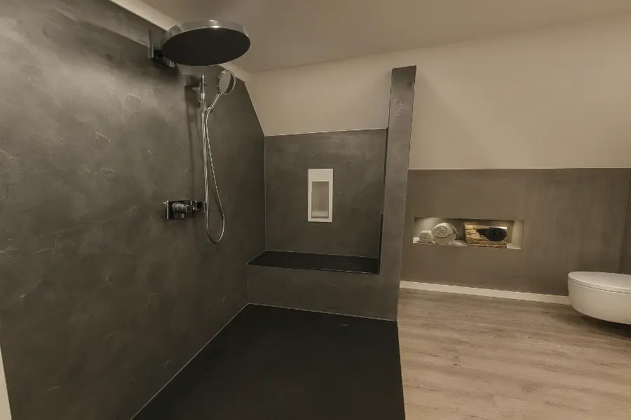 Limewash in wolkiger Optik: matte, mineralische Wand mit weichen Schattierungen – sanft, natürlich, zeitlos.